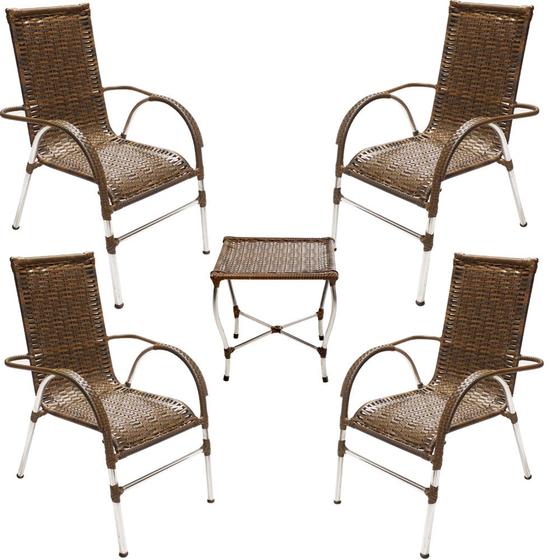 Imagem de Conjunto de 4 Cadeiras e mesa de centro Área Externa Resistente a Chuva e Sol Trama Original