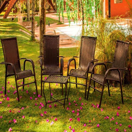 Conjunto de 4 Cadeiras e mesa de centro Área Externa Resistente a Chuva ...