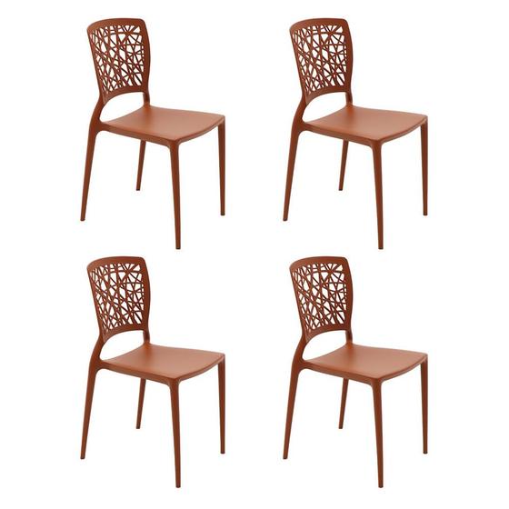 Imagem de Conjunto de 4 Cadeiras Plásticas Tramontina Joana em Polipropileno e Fibra de Vidro Terracota
