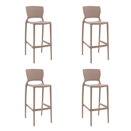 Imagem de Conjunto de 4 Cadeiras Plásticas Tramontina Safira Alta Bar em Polipropileno e Fibra de Vidro Camurça