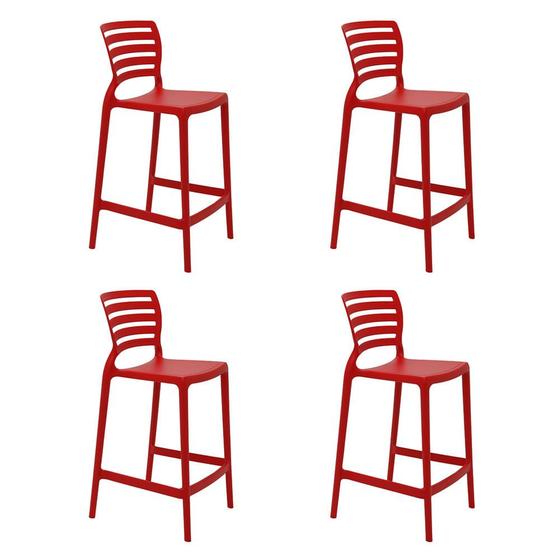 Imagem de Conjunto de 4 Cadeiras Plásticas Tramontina Sofia Alta Bar em Polipropileno e Fibra de Vidro Vermelho