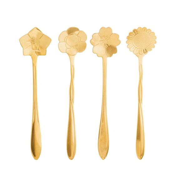 Imagem de Conjunto de 4 Colheres para Chá Wolff Flores Dourado de Aço Inox