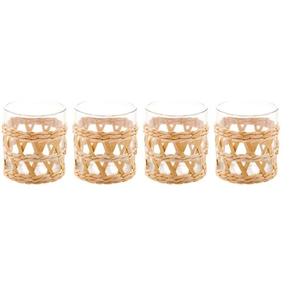 Imagem de Conjunto De 4 Copos Baixos De Vidro Com Sisal 320ml Resistente Elegante