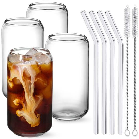 Imagem de Conjunto de 4 Copos NETANY 480ml com Canudo - Formato de Lata