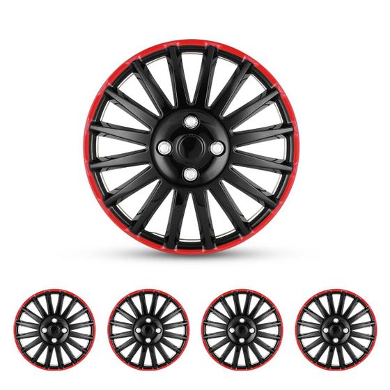 Imagem de Conjunto de 4 Hubcaps CAROXX Universal R15 de 15 polegadas em preto e vermelho