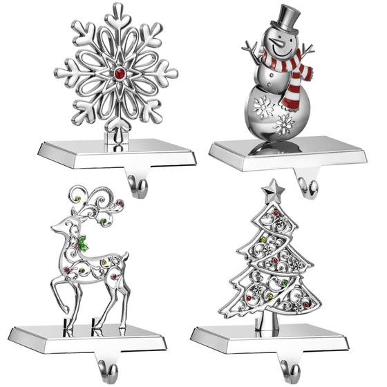 Imagem de Conjunto de 4 Porta-Meias de Natal GUOER - Modelo Floco de Neve - Vermelho