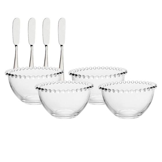 Imagem de Conjunto De 4 Tigelinhas Cristal Pearl Com 4 Espátula Inox
