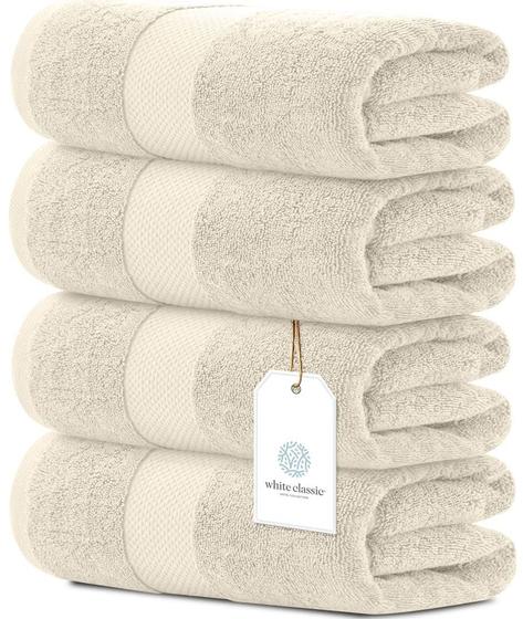 Imagem de Conjunto de 4 Toalhas de Banho Luxo - Algodão 700g/m² - Branco Clássico