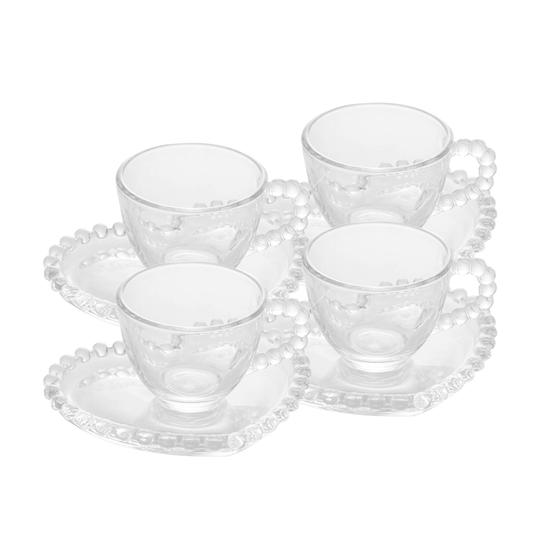 Imagem de Conjunto de 4 Xícaras de Café de Cristal com Pires Coração Pearl 85ml - Wolff