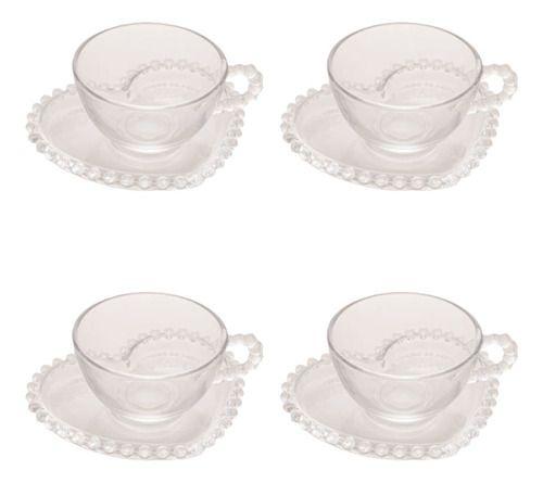 Imagem de Conjunto de 4 Xícaras de Chá 180ml com Pires Coração Pearl - Wolff