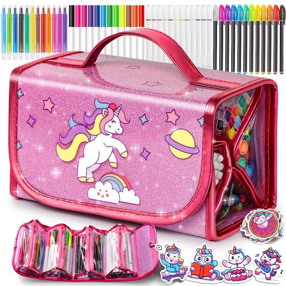 Imagem de Conjunto de 48 Marcadores Laváveis Beefunni Unicorn - Com Estojo para Lápis