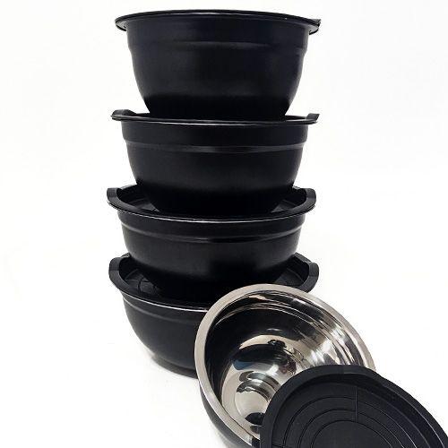 Imagem de Conjunto de 5 Bowls Tigelas de Inox Preto com Tampa Kit