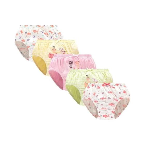 Imagem de Conjunto de 5 Calcinhas de Algodão para Meninas - Estampa de Gato - Conforto e Maciez
