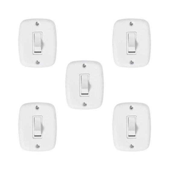 Imagem de Conjunto de 5 Interruptores de 1 Tecla Simples com Placa 4x2 Branco