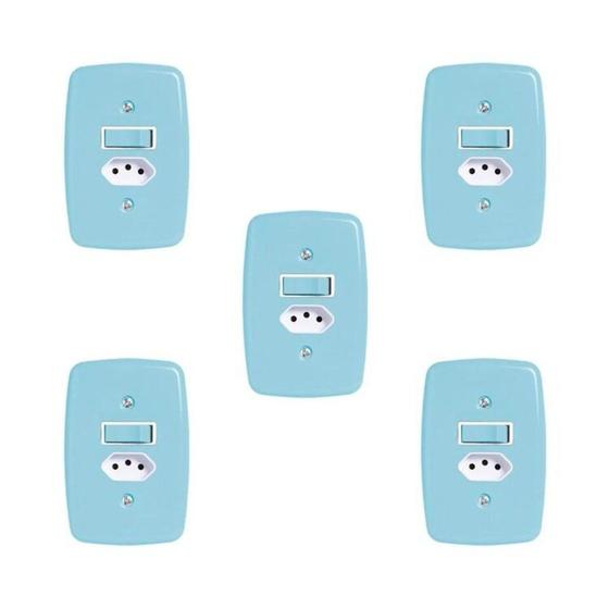 Imagem de Conjunto de 5 Interruptores de 1 Tecla Simples e Tomada 2p+t 20a , com Placa 4x2