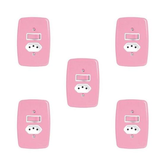 Imagem de Conjunto de 5 Interruptores de 1 Tecla Simples e Tomada 2p+t 20a , com Placa 4x2