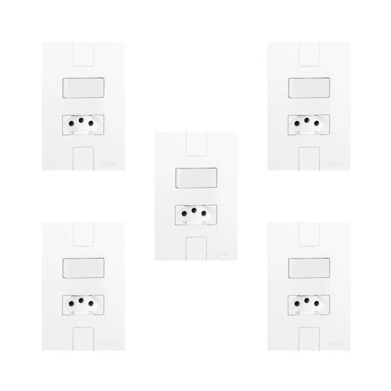 Imagem de Conjunto de 5 Interruptores de 1 Tecla Simples e Tomada 2p+t 20a , Modular, com Placa 4x2