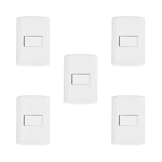 Imagem de Conjunto de 5 Interruptores de 1 Tecla Simples, Modular, com Placa 4x2 e Suporte