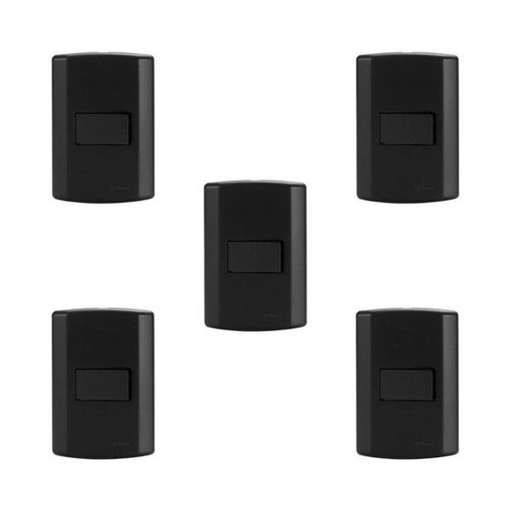 Imagem de Conjunto de 5 Interruptores de 1 Tecla Simples, Modular, com Placa 4x2 e Suporte
