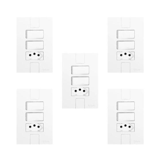 Imagem de Conjunto de 5 Interruptores de 2 Teclas Simples e Tomada 2p+t 20a , Modular, com Placa 4x2