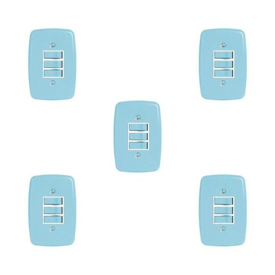 Imagem de Conjunto de 5 Interruptores de 3 Teclas Simples com Placa 4x2