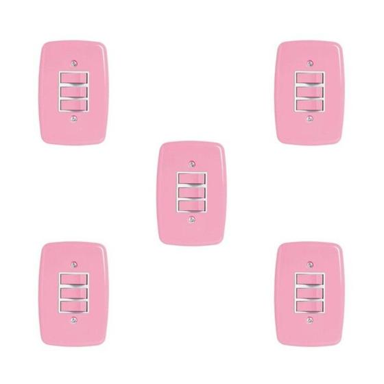 Imagem de Conjunto de 5 Interruptores de 3 Teclas Simples com Placa 4x2