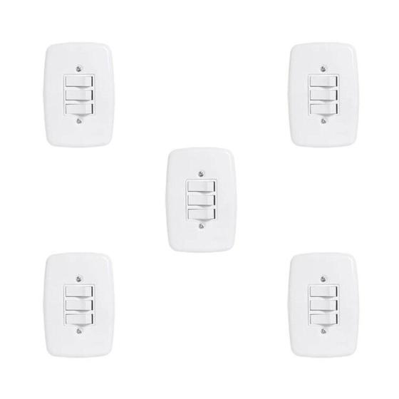 Imagem de Conjunto de 5 Interruptores de 3 Teclas Simples com Placa 4x2