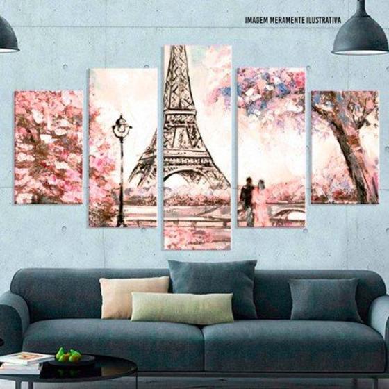 Imagem de Conjunto de 5 placas Decorativas em MDF 6mm Painting Paris Pink