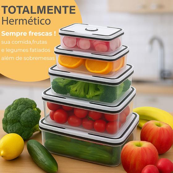 Conjunto De 5 Potes Herméticos De Plástico Com Tampa De Vedação Freezer Geladeira Microondas Top - Roohs Malibu Presentes