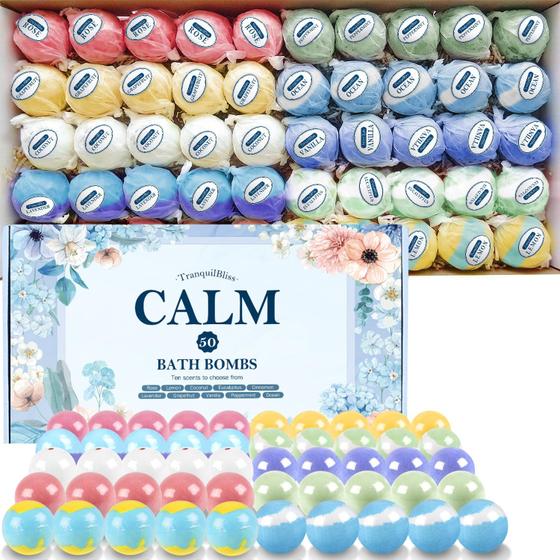Imagem de Conjunto de 50 Bath Bombs TranquilBliss com 10 Aromas - Para Mulheres e Crianças