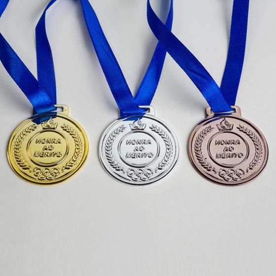 Imagem de Conjunto De 50 Medalhas Campeonato Honra Ao Mérito Fita Azul 4,2cm