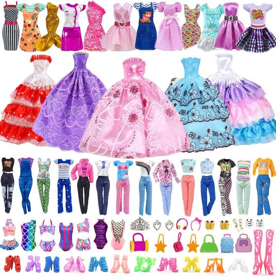 Imagem de Conjunto de 50 Roupas para Bonecas de 11,5 Polegadas - Inclui Vestidos de Princesa