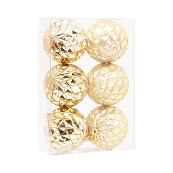 Imagem de Conjunto de 6 Bolas Douradas de 8cm para Enfeitar Árvore de Natal