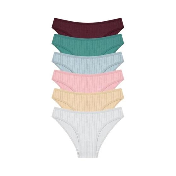 Imagem de Conjunto de 6 Calcinhas de Algodão Listradas - Lingerie Sexy e Confortável