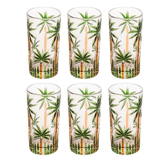 Imagem de Conjunto de 6 Copos Alto de Cristal Palm Tree Handpaint 360ml 28149 - Wolff