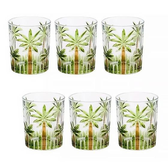 Imagem de Conjunto de 6 Copos Baixo de Cristal Palm Tree Handpaint 340ml 27773 - Wolff