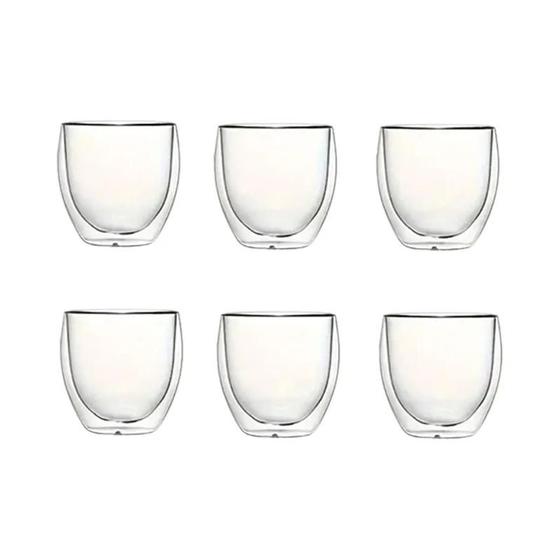 Imagem de Conjunto de 6 Copos de Vidro com Parede Dupla (80ml) - Para Café, Chá e Cerveja