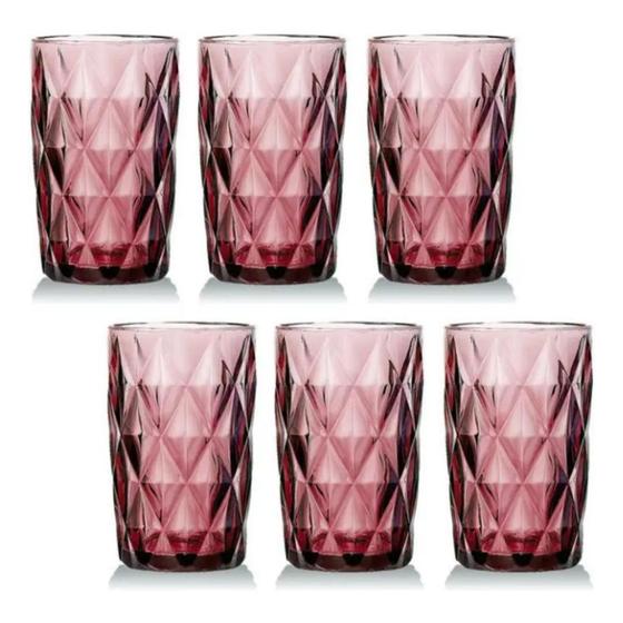 Imagem de Conjunto De 6 Copos De Vidro Diamond 350Ml Rosa - Kehome