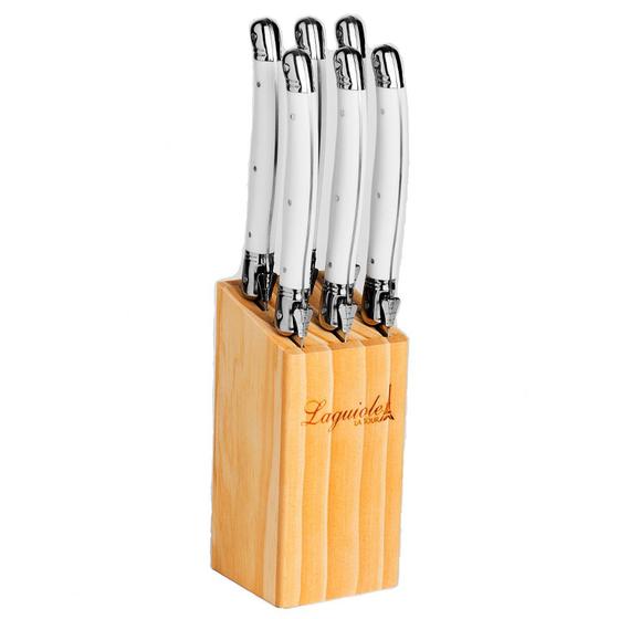 Imagem de Conjunto de 6 facas Laguiole LA TOUR Luxo com Cepo de madeira - branco 