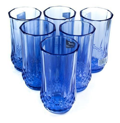 Conjunto De 6 Lindos Copos Alto Decorado De Vidro Azul 225Ml Wenxi