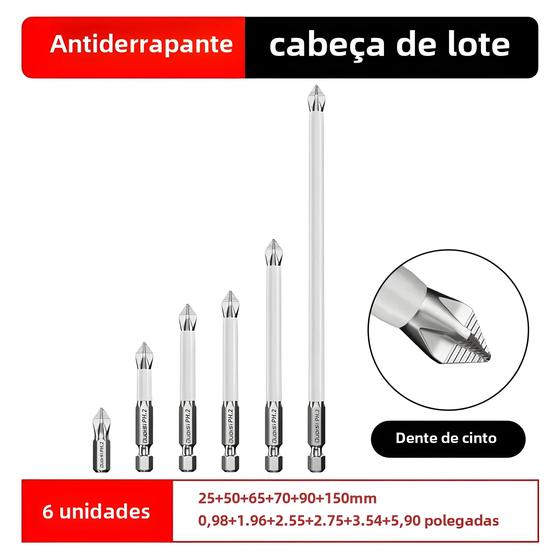 Imagem de Conjunto de 6 Parafusos Magnéticos com Cabeça Cruzada Antiderrapante - Brocas Manuais de Alta Qualidade