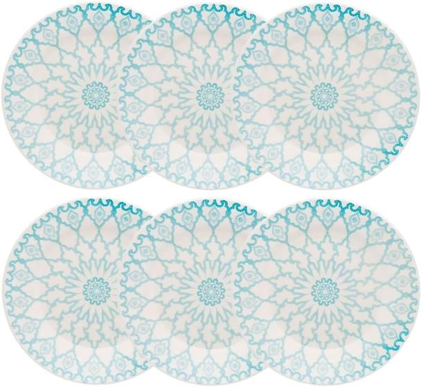 Imagem de Conjunto de 6 pratos fundos 21,5cm Azul Donna Mandala Biona Oxford jogo de pratos cerâmica