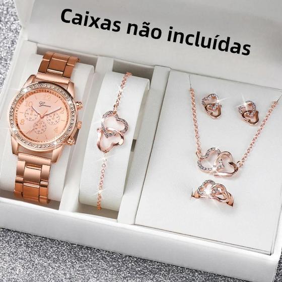 Imagem de Conjunto de 6 Relógios e Pulseiras Femininos com Strass - Aço Inoxidável e Quartzo