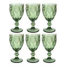 Imagem de Conjunto de 6 taças de vidro para vinho água Diamound 340ML jogo de taças transparente verde lilas azul 