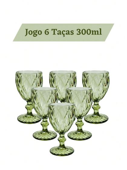 Imagem de Conjunto de 6 Taças Diamond 300ml Verde Bico de Jaca Água Vinho Bebida Suco Coquetel Casa Cozinha 