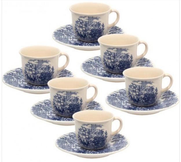 Conjunto de 6 Xícaras Pequenas 75ml Para Café Com Pires Cena Inglesa ...