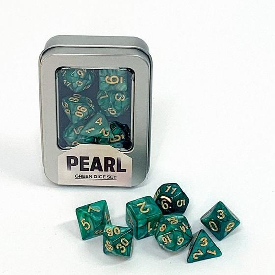 Imagem de Conjunto de 7 Dados Pearl para RPG (D4, D6, D8, D10, D10%, D12, D20)