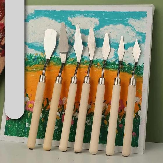 Imagem de Conjunto de 7 Raspadores de Pintura a Óleo com Cabo de Madeira - Lâminas de Aço Inoxidável