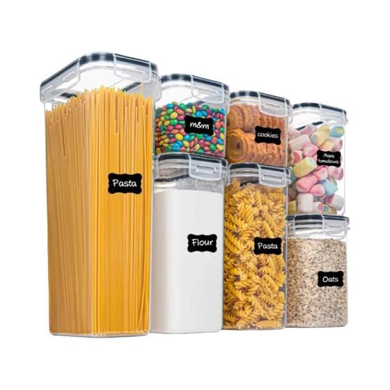 Imagem de Conjunto de 7 Recipientes Herméticos para Alimentos - Sem BPA - com Adesivos e Caneta