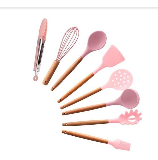 Conjunto de 8 Utensilios de Silicone Cabo de Bambu Lyor 9109 Menor preço em Conjunto de 8 Utensilios de Silicone Cabo de Bambu Lyor 9109